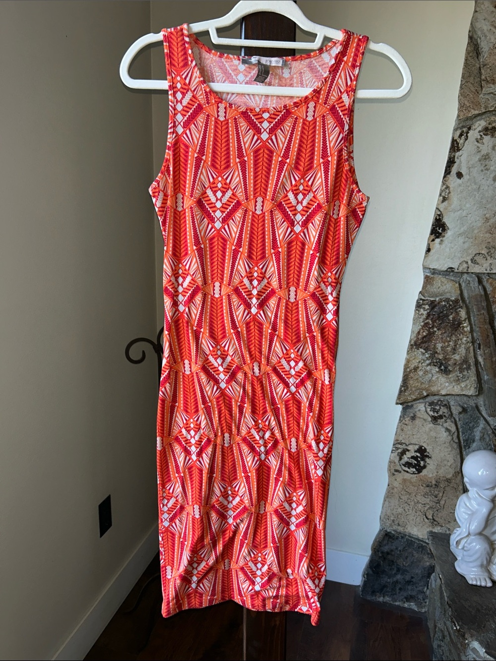 Forever 21 Red Orange Geometric Sleeveless Midi Dress